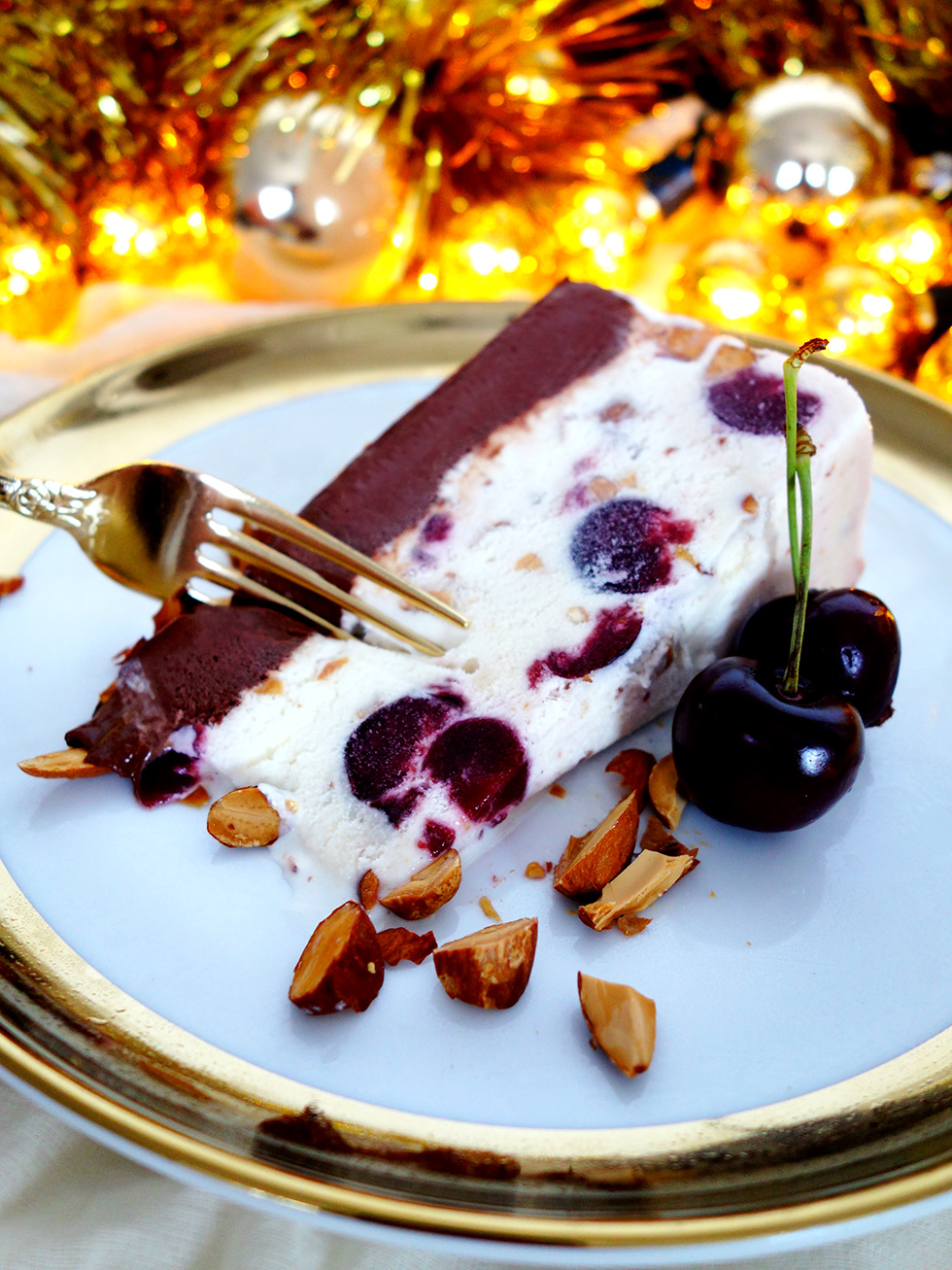 5 Ingredient Cherry Chocolate Almond Ice-Cream Christmas Cake