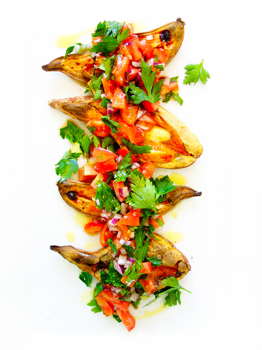Simple Caramelised Sweet Potato Boats with Salsa